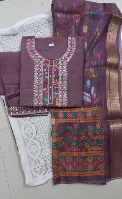 Premium cotton silk 3 piece suit with elegant embroidery.  (Kurti,  pant and dupatta)